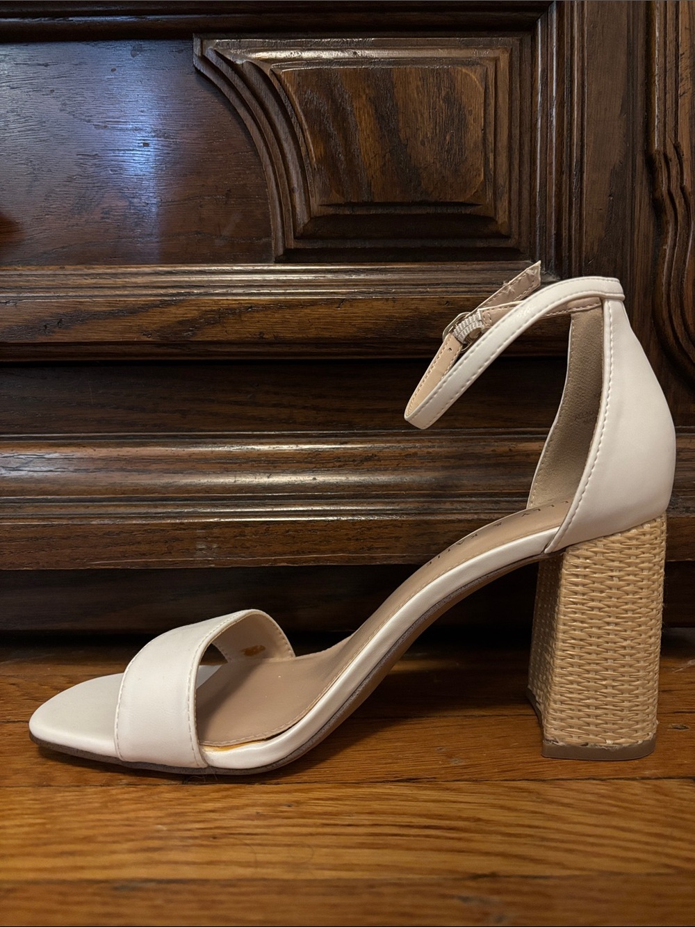 Kelly & Katie Cream Ankle-Strap Block Heel Sandal